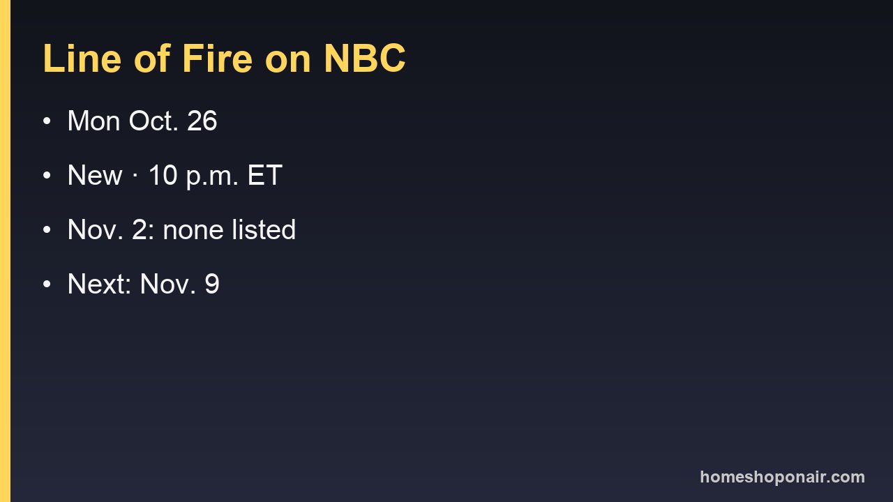 Line of Fire on NBC: new Monday, Oct. 26, at 10 p.m. ET, then a gap on Nov. 2