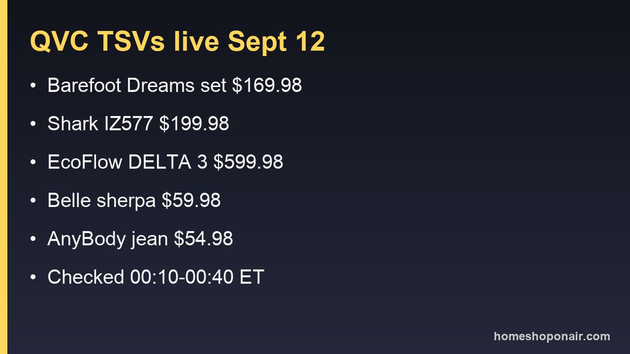 Card listing the five QVC Today's Special Value prices for September 12, 2026