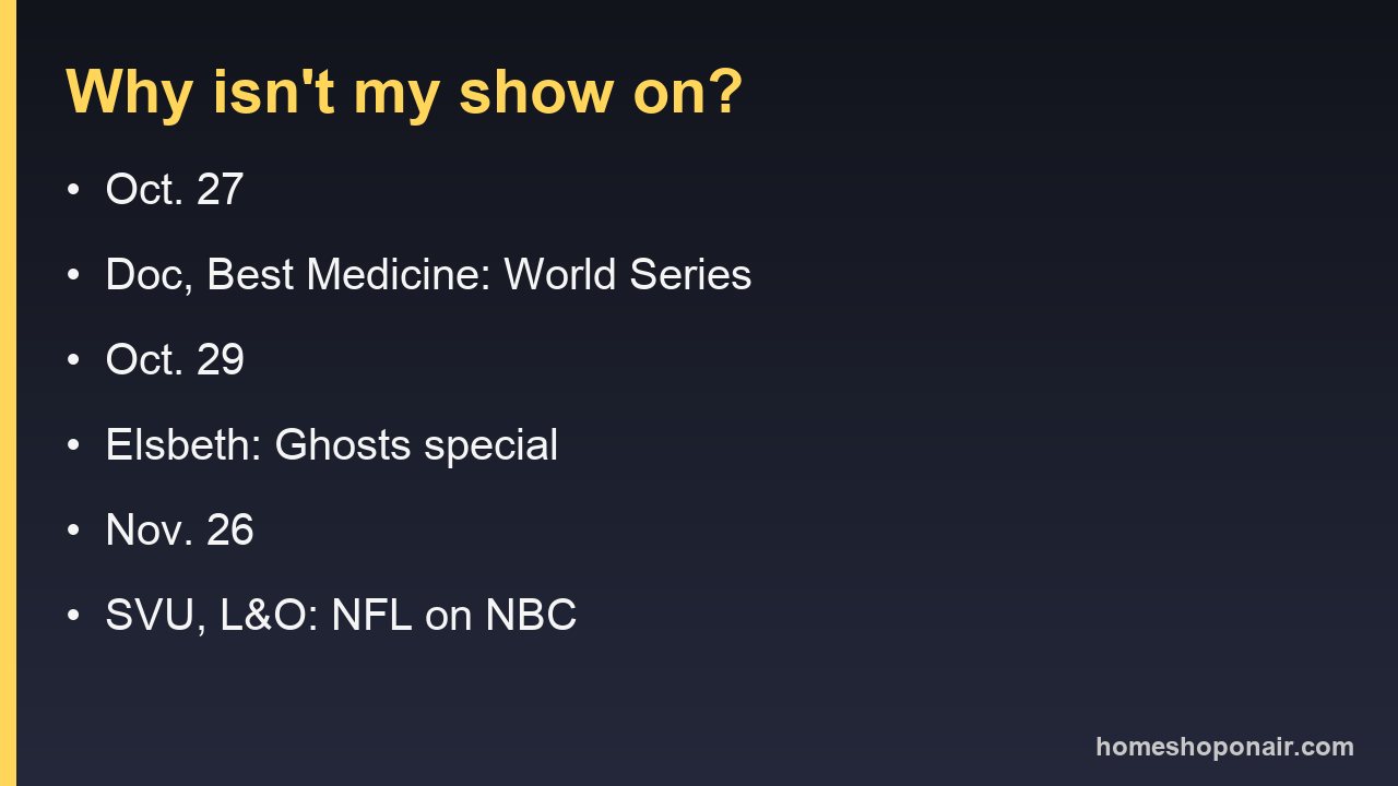 Listed breaks for CBS, NBC and FOX dramas from Oct. 27 to Nov. 26